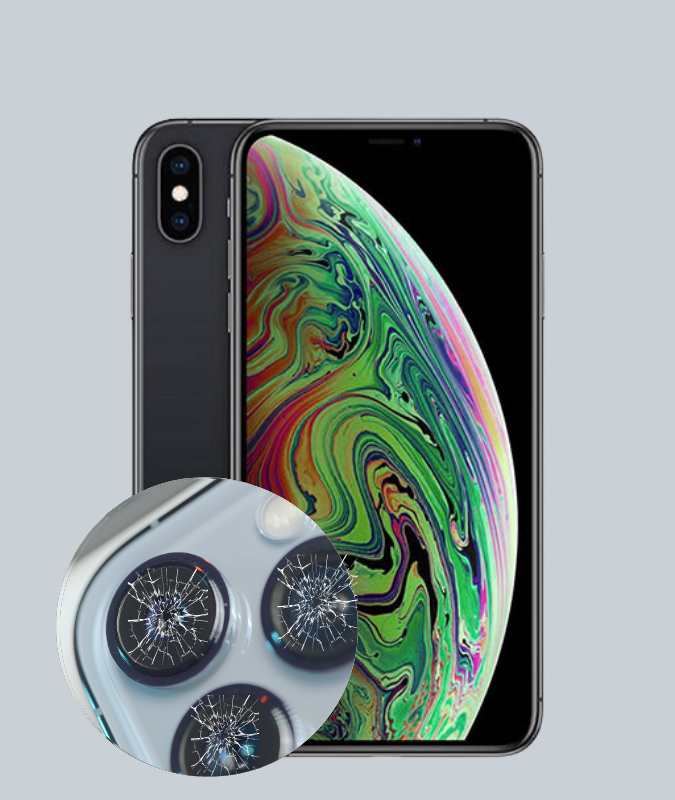 iPhone mit beschädigtem Kameraglas, das den Bedarf an einer Kameraglas-Reparatur zeigt.