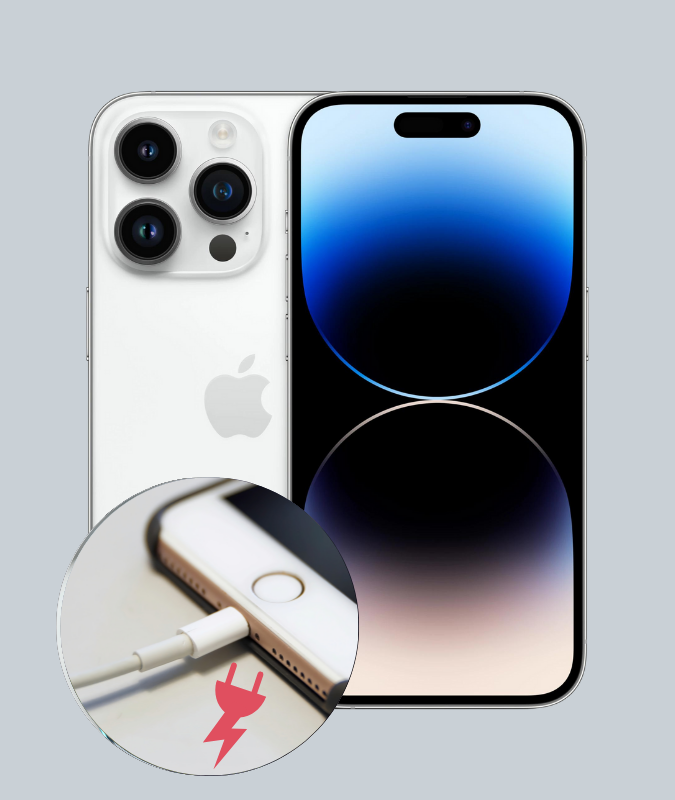 iPhone mit defekter Ladebuchse, die eine Reparatur benötigt